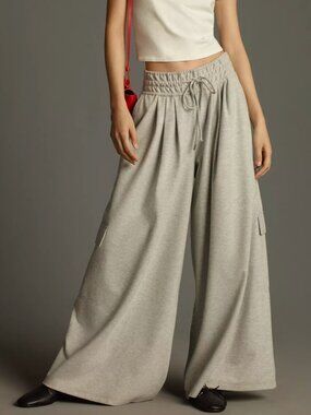 Anthropologie Maeve Weekender Heather Grey Wide-Leg Cargo Sweatpants Size XSP